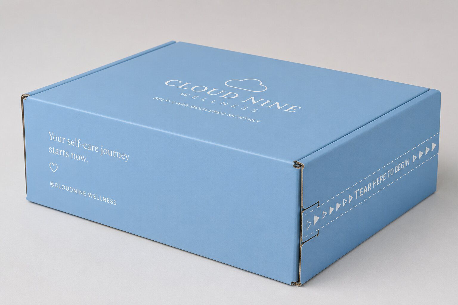 Light blue mailer box with a tear strip